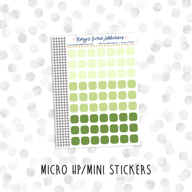Mini Rounded Squares - Greens // Micro HP - Mini Stickers